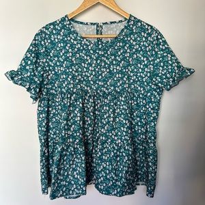 Ditsy Floral Print Keyhole Back Babydoll Blouse